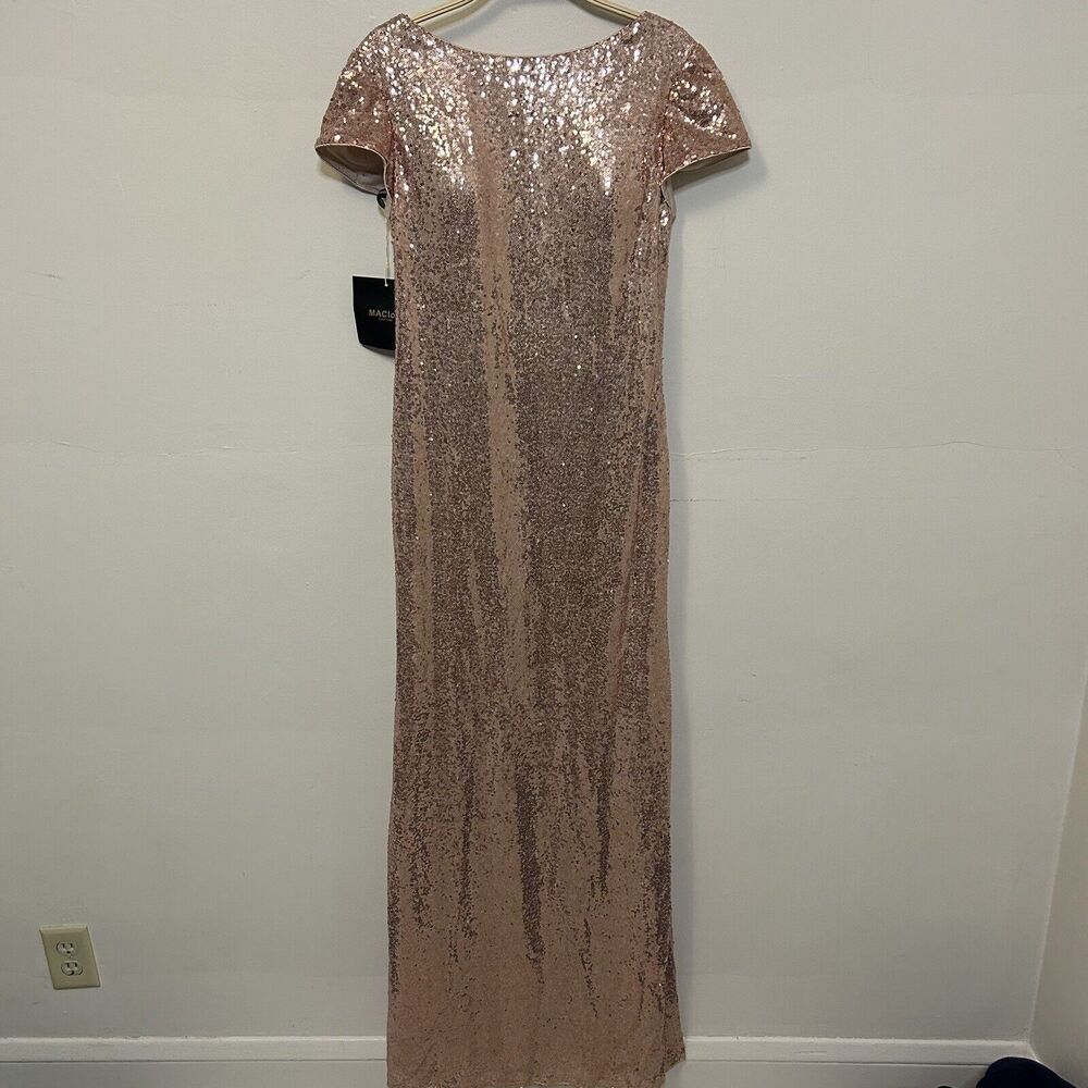 MACloth Sequin Gown Dress Pink Cap Sleeve Floor Length 10 Bridesmaid Wedding‎